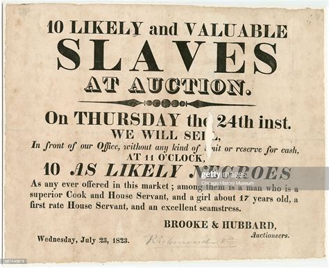 broadside advertising a slave auction outside of brooke and hubbard