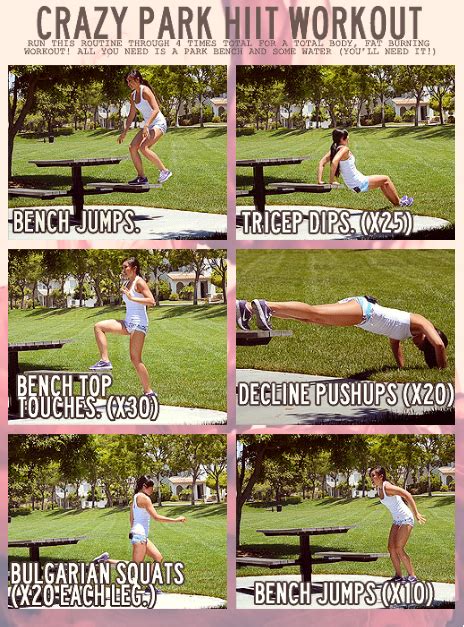 hiit workout requires park bench or bleachers bench jumps tricep dips bench toe touches