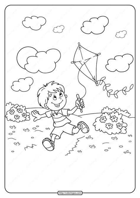 printable boy flying  kite  coloring page coloring pages kite