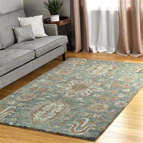 finerie hand tufted wool area rug pewter green    bombay