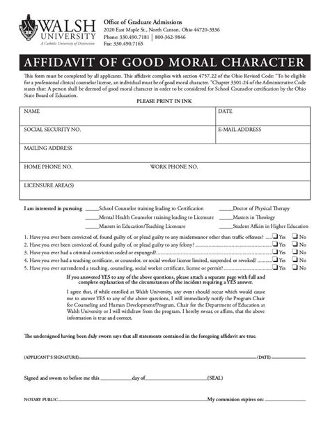 affidavit  good moral character character affidavit sample images