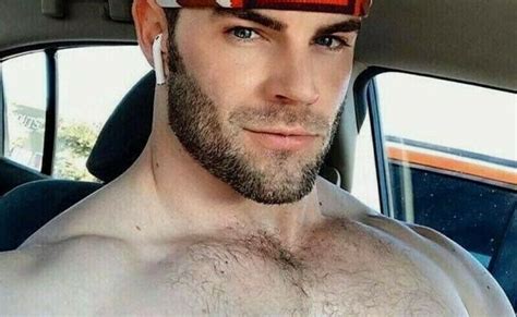 shirtless male beefcake muscular huge hairy pecs chest car hunk photo 4