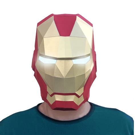 iron man papercraft mask iron man helmet diy lowpoly etsy