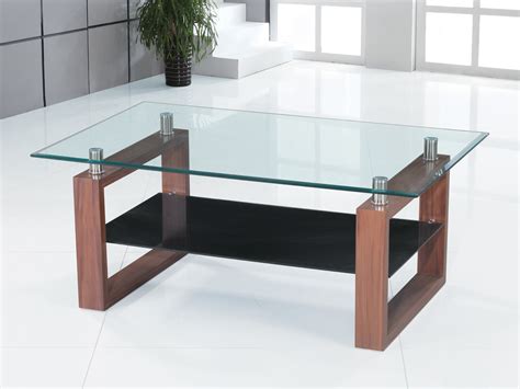 coffee table clear black glass dark wood legs  shelf