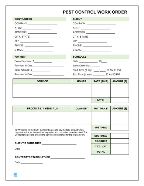 pest control work order template invoice maker