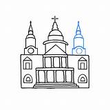 Cathedral Draw Drawing Easy Tower Side Hand Right sketch template
