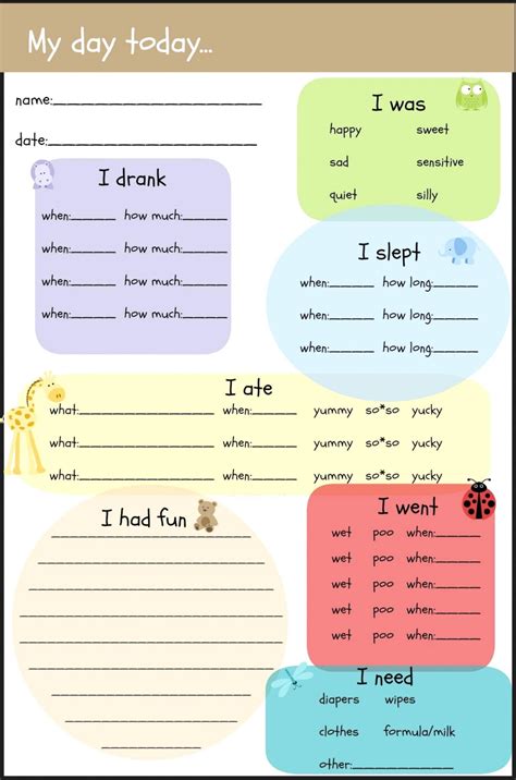 preschool daily report template ideas printable progress