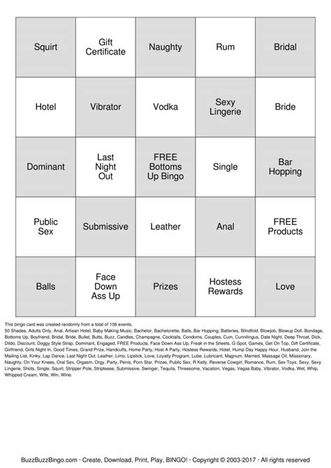 Bottoms Up Lingerie Bingo Cards To Download Print And