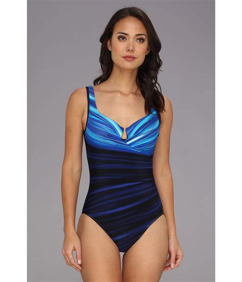 miraclesuit life lines escape swimsuit in blue lyst