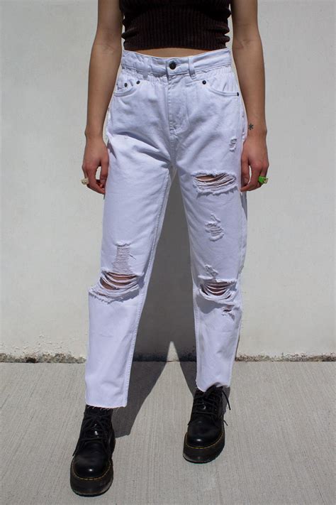 distressed paper bag jeans white womens subdued denim  rota