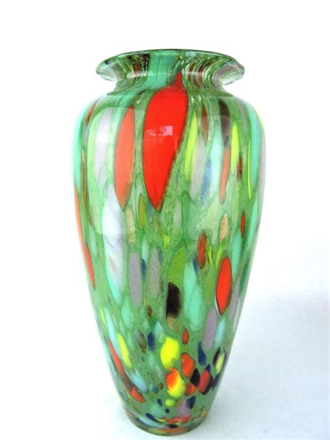 Large Murano Italy 14 Inch Multi Colour Glass Vase