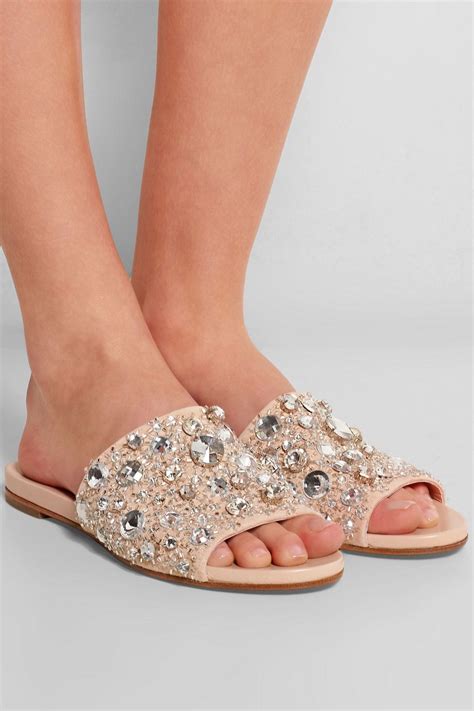 beige crystal embellished suede  leather  rochas leather