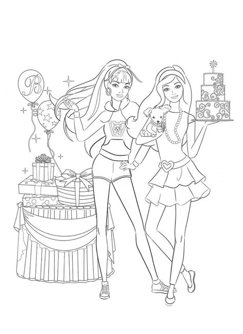 barbie coloring pages birthday party  cake balloons  presents