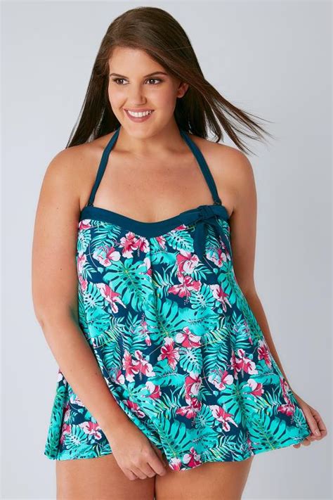 green and blue tropical orchard a line tankini top plus