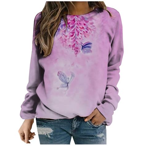 Rqyyd Fall Sweatshirt For Women Flower Print Autumn Pullover Tops Cute