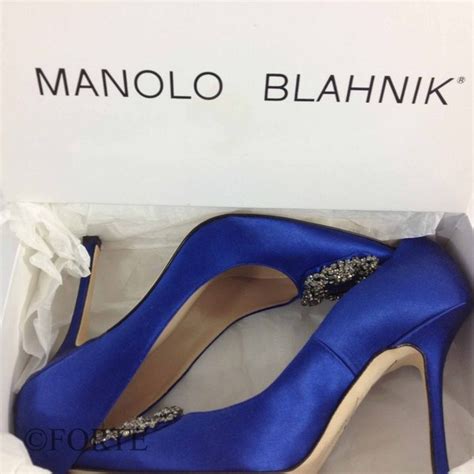 new signed manolo blahnik sex in the city hangisi blue satin pump 10
