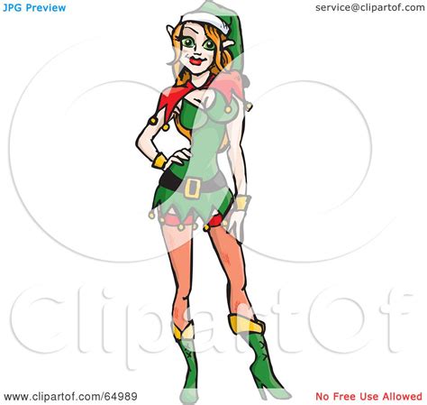 royalty free rf clipart illustration of a sexy christmas elf woman in a short dress by dennis