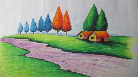 scenery easy drawing  oil pastels drawing  crayons