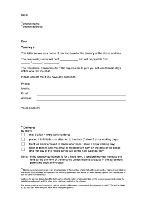 nz notice  rent increase   tenancy letter form fill