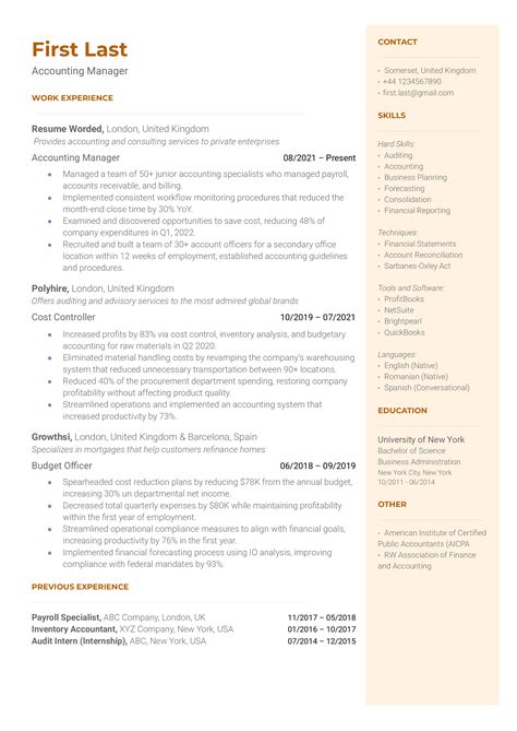 accounting manager resume examples   resume worded