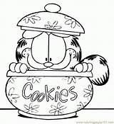 Coloring Garfield Pages Print Simple Preschoolers Kids Jar Cookie Digi Cat sketch template