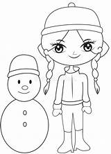 Sneeuwman Kleurende Meisje Een Outline sketch template