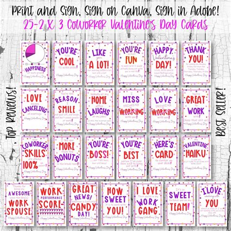 Instant Dowload Printable Coworker Valentines 25 2x3 Cards Etsy