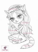 Girl Coloring Cat Pages Digital Digi Stamp Steampunk Etsy Whimsical Fantasy Cardmaking Serie Colouring Crafting Sold sketch template