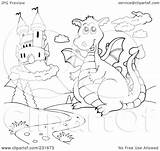 Dragon Outline Castle Coloring Illustration Royalty Clipart Visekart Rf sketch template