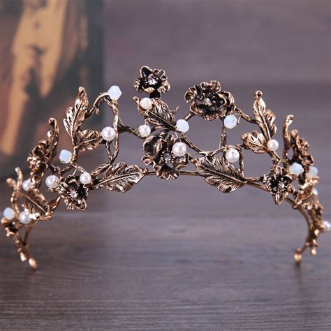 vintage bronze crystal flower bridal tiaras baroque rhinestone diadem