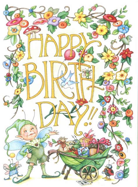 Mary Engelbreit Happy Birthday Elf Bugs Blank Greeting Card W Envelope