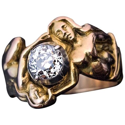 Antique Art Nouveau Diamond Gold Sculptural Men’s Ring For