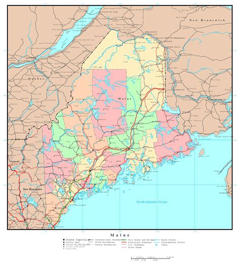 large detailed administrative map  maine state  highways  major cities vidianicom