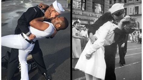 gay navy couple faces backlash after recreating iconic kissing sailor