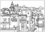 Village Coloring Pages Architecture Sicilia Italia Adult Adults Drawing Living Colouring Drawings Sketch Antistress Travels Building Printable Colour sketch template