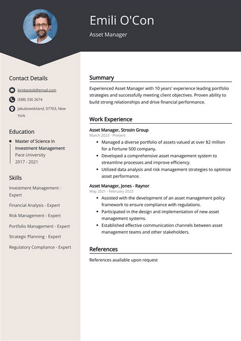asset manager resume   guide