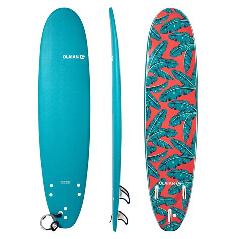 olaian soft top surfboard   geleverd met  leash en  vinnen decathlonnl