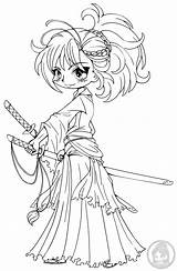 Yampuff Lineart Musashi Miyamoto Colouring Kawaii Drawings Everfreecoloring Chibis Femme Warrior Infantis sketch template
