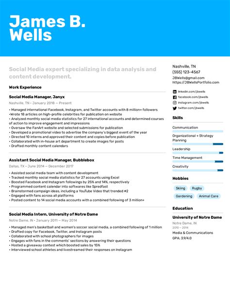 social media resume sample skills    imitate