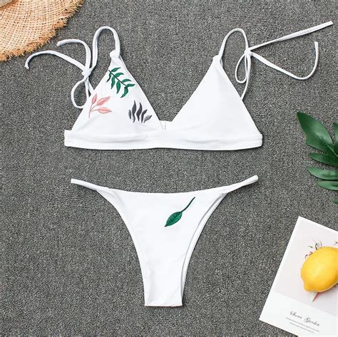 Triangle Push Up Thong Bikini Set Brazilian Bikinis Women Embroidered