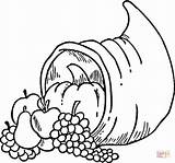 Coloring Printable Pages Fruits Thanksgiving Cornucopia Breakfast Colorings Drawing Color Clipart Horn Plenty Clip sketch template