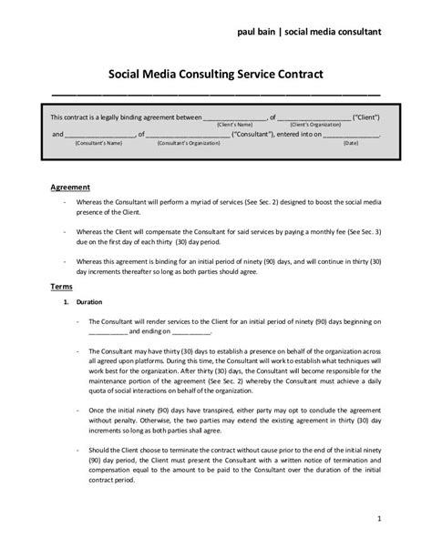 simple social media contract template collection