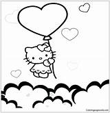 Kitty Hello Balloons Pages Heart Coloring Flying Kids Color sketch template