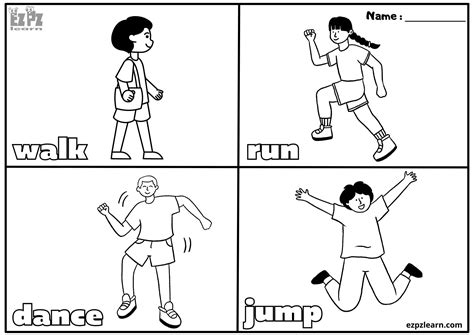 action verbs coloring pages    ezpzlearncom