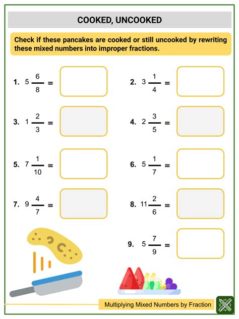 multiplying mixed numbers  fractions  grade maths worksheets