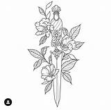 Tattoo Tattoos Knife Instagram Dagger Outline Tatuagens Drawing Flower Rose Stencils Sketch Drawings Shin Body Diferentes Hashtag Videos Visit Flash sketch template