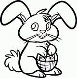 Easter Bunny Coloring Pages Cute Basket Drawing Printable Colouring Easy Rabbit Bunnies Drawings Holding Draw Kids Baskets Clipart Print Color sketch template