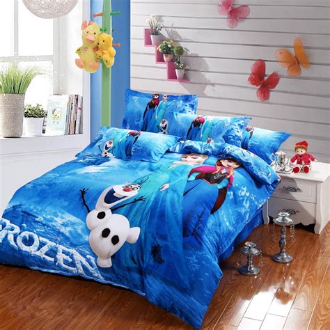 Blue Frozen Elsa And Anna Bedding Sets Disney Cartoon Bedspread Cotton
