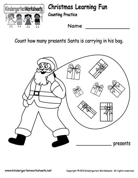 printable holiday worksheets kindergarten santa counting