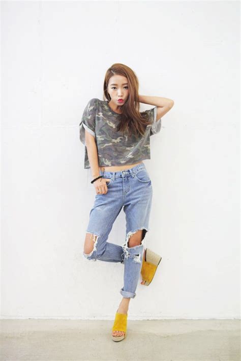 Rugged Denim Pants With Destroyed Knees Fashion Chiffon